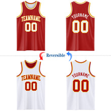 Charger l&#39;image dans la galerie, Custom Red White-Gold Reversible Double Side Basketball Jersey
