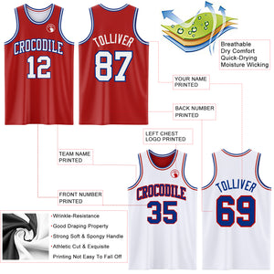 Custom Red White-Royal Reversible Double Side Basketball Jersey