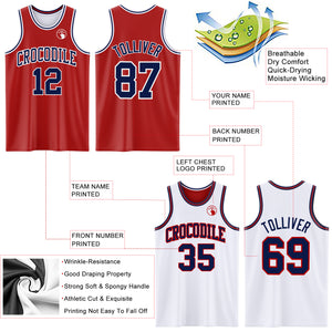 Custom Red Navy-White Reversible Double Side Basketball Jersey