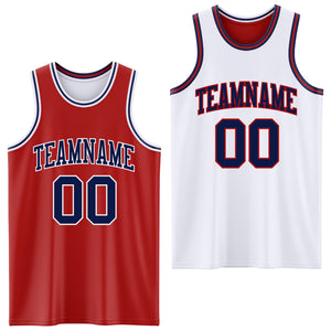 Custom Red Navy-White Reversible Double Side Basketball Jersey