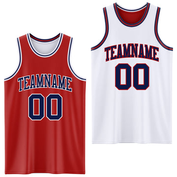 Custom Red Navy-White Reversible Double Side Basketball Jersey