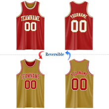 Laden Sie das Bild in den Galerie-Viewer, Custom Red White-Old Gold Reversible Double Side Basketball Jersey
