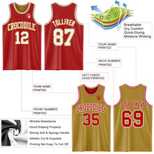 Laden Sie das Bild in den Galerie-Viewer, Custom Red White-Old Gold Reversible Double Side Basketball Jersey
