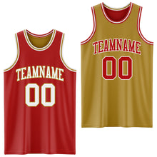 Laden Sie das Bild in den Galerie-Viewer, Custom Red White-Old Gold Reversible Double Side Basketball Jersey
