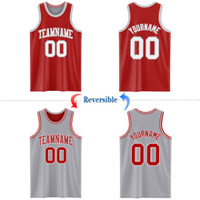 Load image into Gallery viewer, Custom Red White-Gray Reversible Double Side Basketball Jersey
