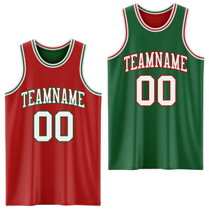 Custom Red White-Kelly Green Reversible Double Side Basketball Jersey