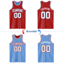 Load image into Gallery viewer, Custom Red White-Light Blue Reversible Double Side Basketball Jersey
