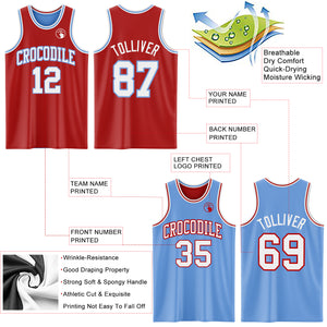 Custom Red White-Light Blue Reversible Double Side Basketball Jersey