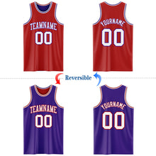 Laden Sie das Bild in den Galerie-Viewer, Custom Red White-Purple Reversible Double Side Basketball Jersey
