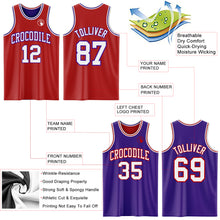 Laden Sie das Bild in den Galerie-Viewer, Custom Red White-Purple Reversible Double Side Basketball Jersey
