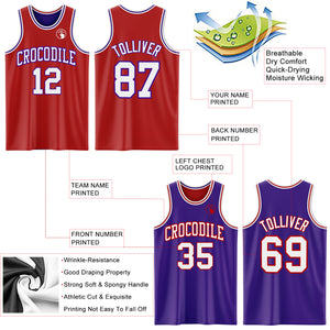 Custom Red White-Purple Reversible Double Side Basketball Jersey