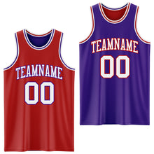 Laden Sie das Bild in den Galerie-Viewer, Custom Red White-Purple Reversible Double Side Basketball Jersey
