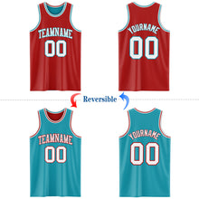 Laden Sie das Bild in den Galerie-Viewer, Custom Red White-Teal Reversible Double Side Basketball Jersey
