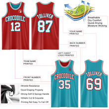 Charger l&#39;image dans la galerie, Custom Red White-Teal Reversible Double Side Basketball Jersey
