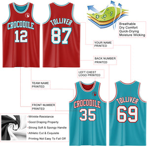 Custom Red White-Teal Reversible Double Side Basketball Jersey