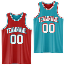 Laden Sie das Bild in den Galerie-Viewer, Custom Red White-Teal Reversible Double Side Basketball Jersey
