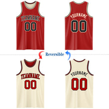 Laden Sie das Bild in den Galerie-Viewer, Custom Red Black-Cream Reversible Double Side Basketball Jersey
