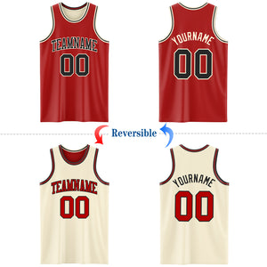 Custom Red Black-Cream Reversible Double Side Basketball Jersey