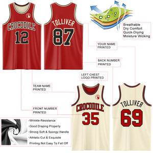 Custom Red Black-Cream Reversible Double Side Basketball Jersey