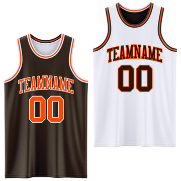 Custom Brown Orange-White Reversible Double Side Basketball Jersey