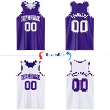 Custom Purple White Reversible Double Side Basketball Jersey