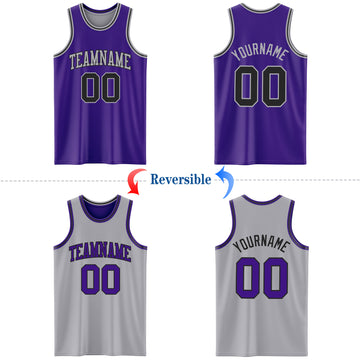 Custom Purple Black-Gray Reversible Double Side Basketball Jersey