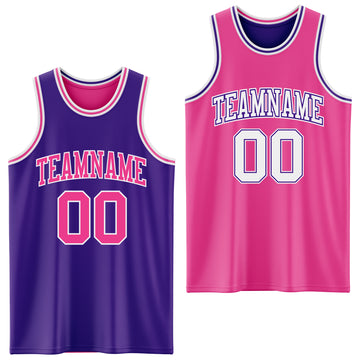 Custom Purple Pink-White Reversible Double Side Basketball Jersey