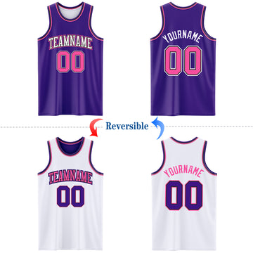 Custom Purple Pink Black-White Reversible Double Side Basketball Jersey