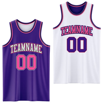 Custom Purple Pink Black-White Reversible Double Side Basketball Jersey