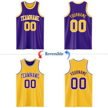 Custom Purple Gold-White Reversible Double Side Basketball Jersey