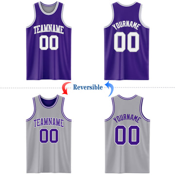 Custom Purple White-Gray Reversible Double Side Basketball Jersey