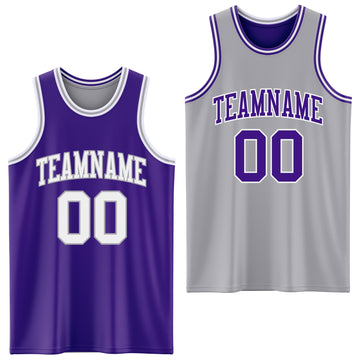 Custom Purple White-Gray Reversible Double Side Basketball Jersey