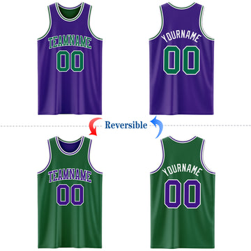 Custom Purple Kelly Green-White Reversible Double Side Basketball Jersey