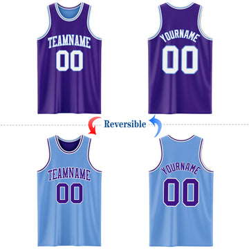 Custom Purple White-Light Blue Reversible Double Side Basketball Jersey