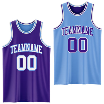 Custom Purple White-Light Blue Reversible Double Side Basketball Jersey