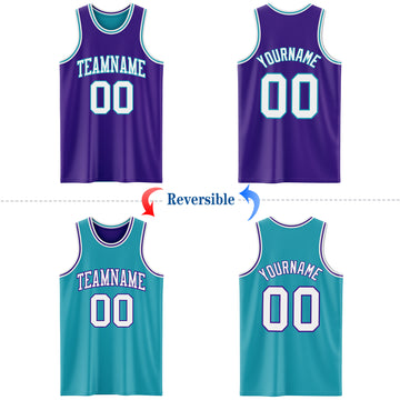 Custom Purple White-Teal Reversible Double Side Basketball Jersey