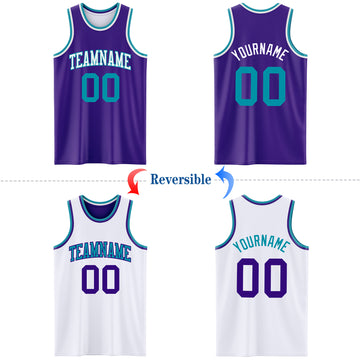 Custom Purple Teal-White Reversible Double Side Basketball Jersey