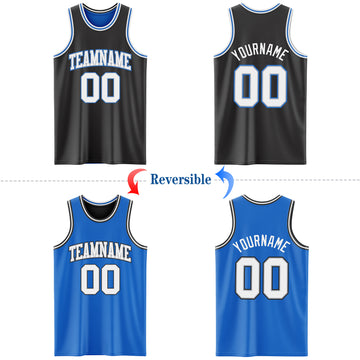 Custom Reversible Black Gray-Blue Double Side Basketball Jersey