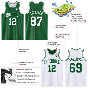 Custom Reversible Kelly Green White Double Side Basketball Jersey