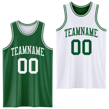 Custom Reversible Kelly Green White Double Side Basketball Jersey