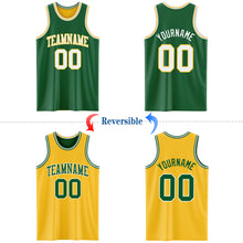 Load image into Gallery viewer, Custom Reversible Kelly Green White-Gold Double Side Basketball Jersey
