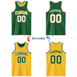 Custom Reversible Kelly Green White-Gold Double Side Basketball Jersey