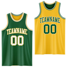 Load image into Gallery viewer, Custom Reversible Kelly Green White-Gold Double Side Basketball Jersey
