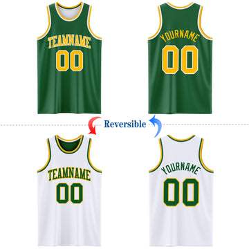 Custom Reversible Kelly Green Gold-White Double Side Basketball Jersey