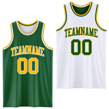 Custom Reversible Kelly Green Gold-White Double Side Basketball Jersey