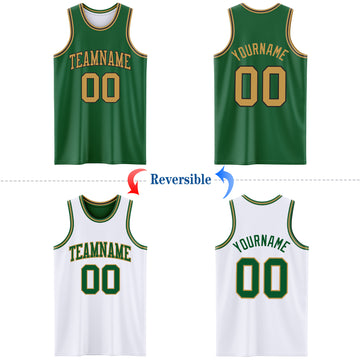 Custom Reversible Kelly Green Old Gold-Black Double Side Basketball Jersey