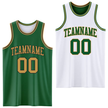 Custom Reversible Kelly Green Old Gold-Black Double Side Basketball Jersey