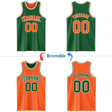 Custom Reversible Kelly Green Orange-White Double Side Basketball Jersey