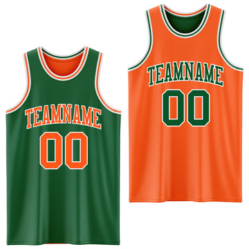 Custom Reversible Kelly Green Orange-White Double Side Basketball Jersey