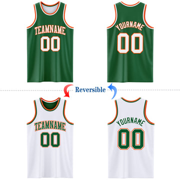 Custom Reversible Kelly Green White-Orange Double Side Basketball Jersey